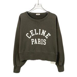 X12594 Celine green logo letter print cotton round neck long sleeve sweatshirt s